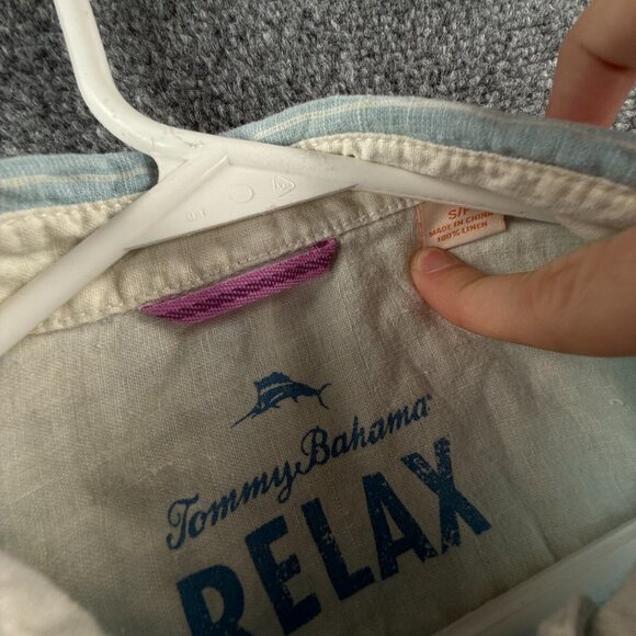 Tommy Bahama Relax All Linen Small Button Up Shirt Men Long Sleeve Blue Striped - Picture 8 of 16